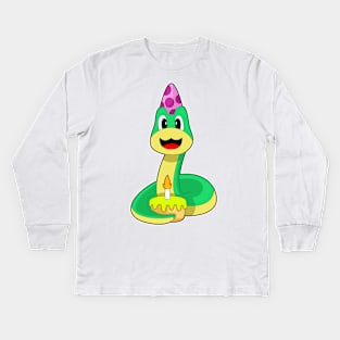 Snake Birthday Candle Cake Kids Long Sleeve T-Shirt